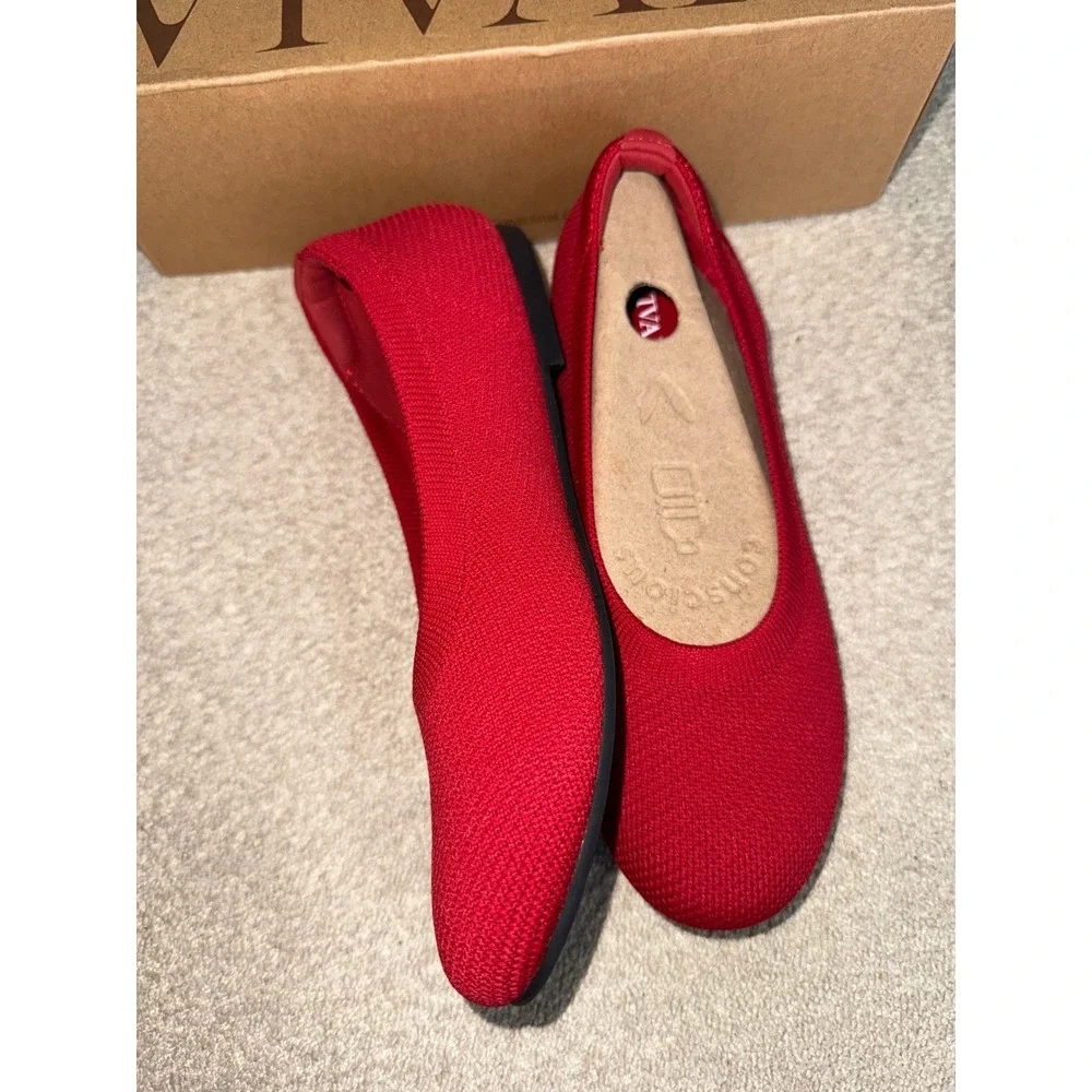 VIVAIA Claire Round Toe Ballet Flats Red Women's Knit Comfort  EU/39.5 US/8.5